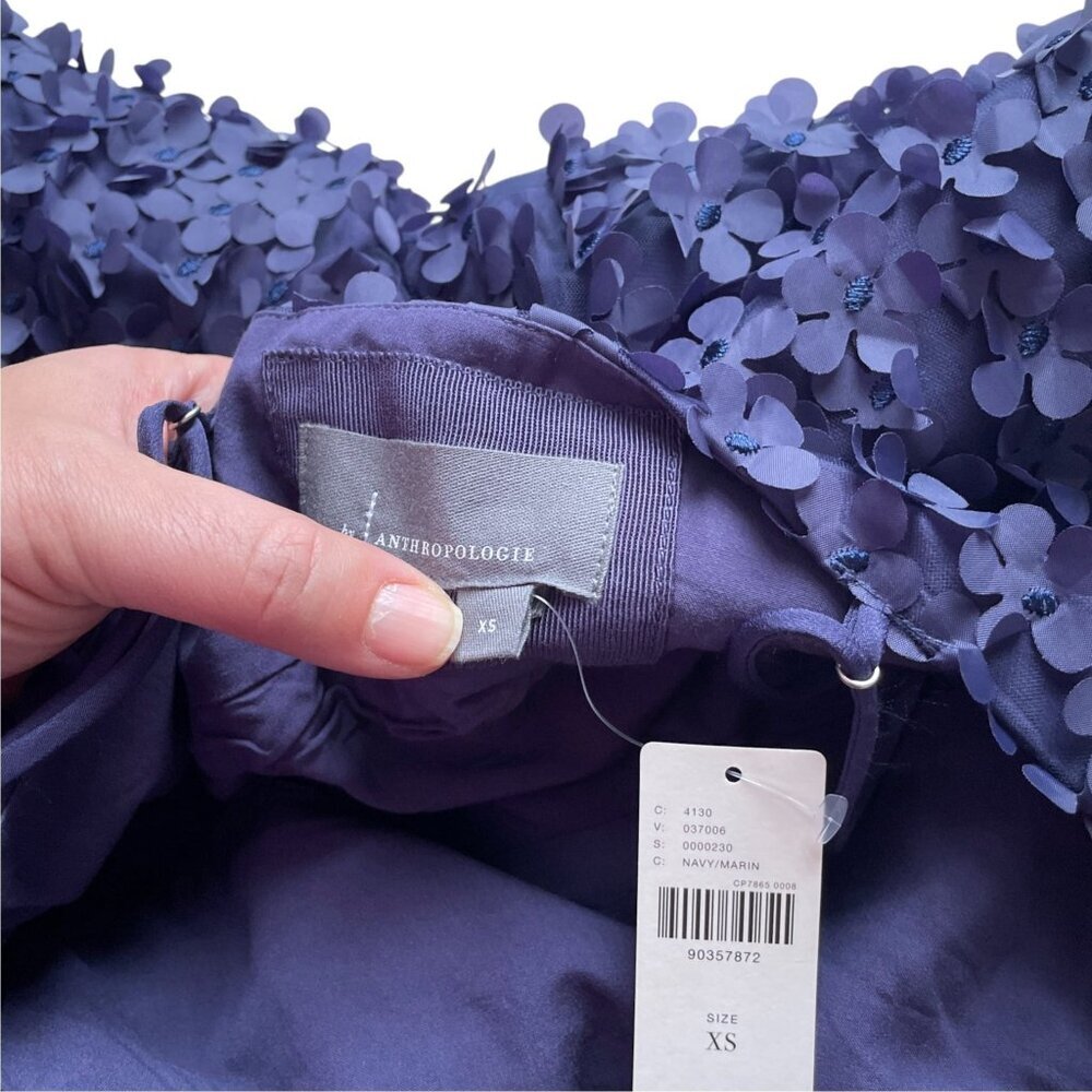 NWT By Anthropologie 3D Floral Embellished Mini Dress Navy Blue Size XS - Picture 5 of 9
